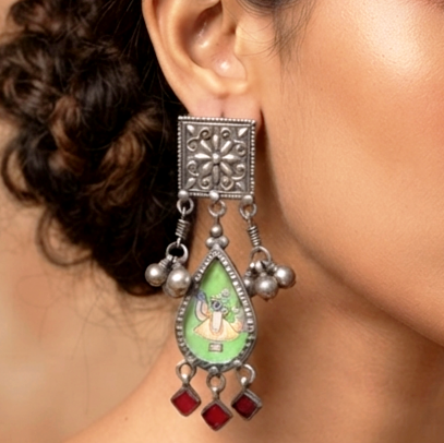 Hand Painted Shrinathji SilverEarrings